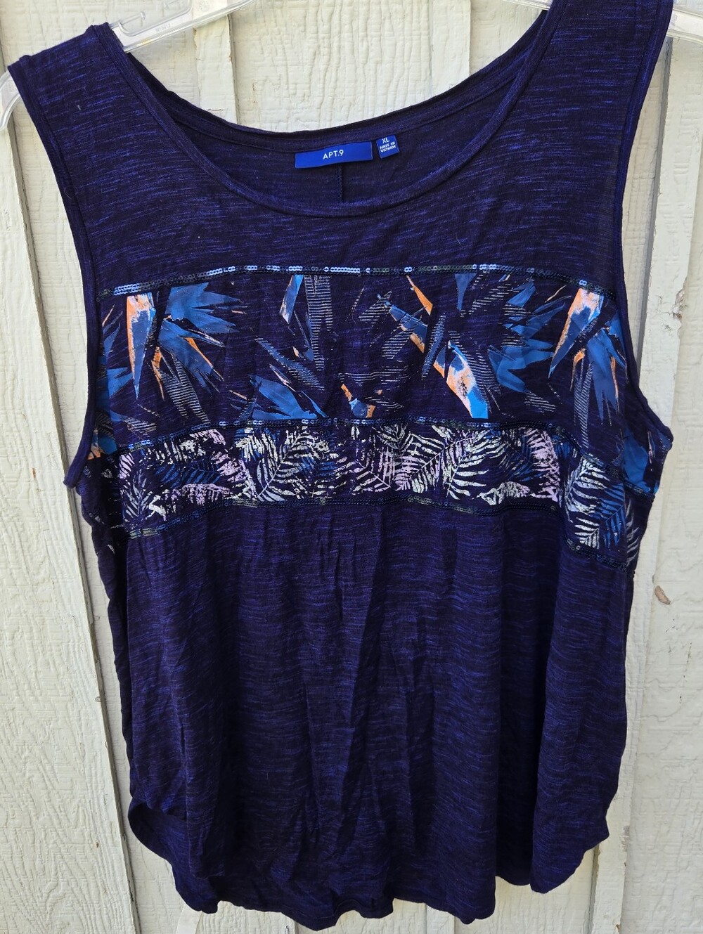 Apt. 9 Deep Purple Tank with Tropical Print Accents